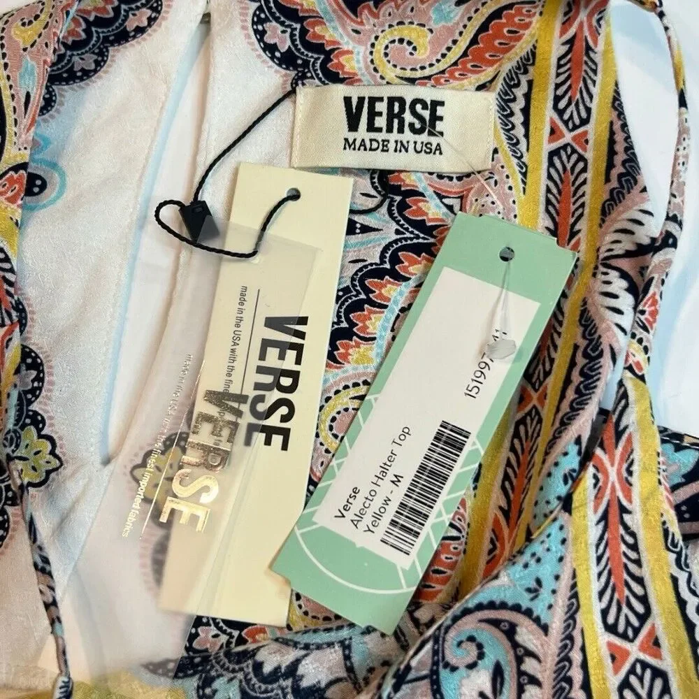Verse Blouse Womens Medium Alecto Halter Top Colorful Yellow Paisley Hippy Shirt - Picture 7 of 9